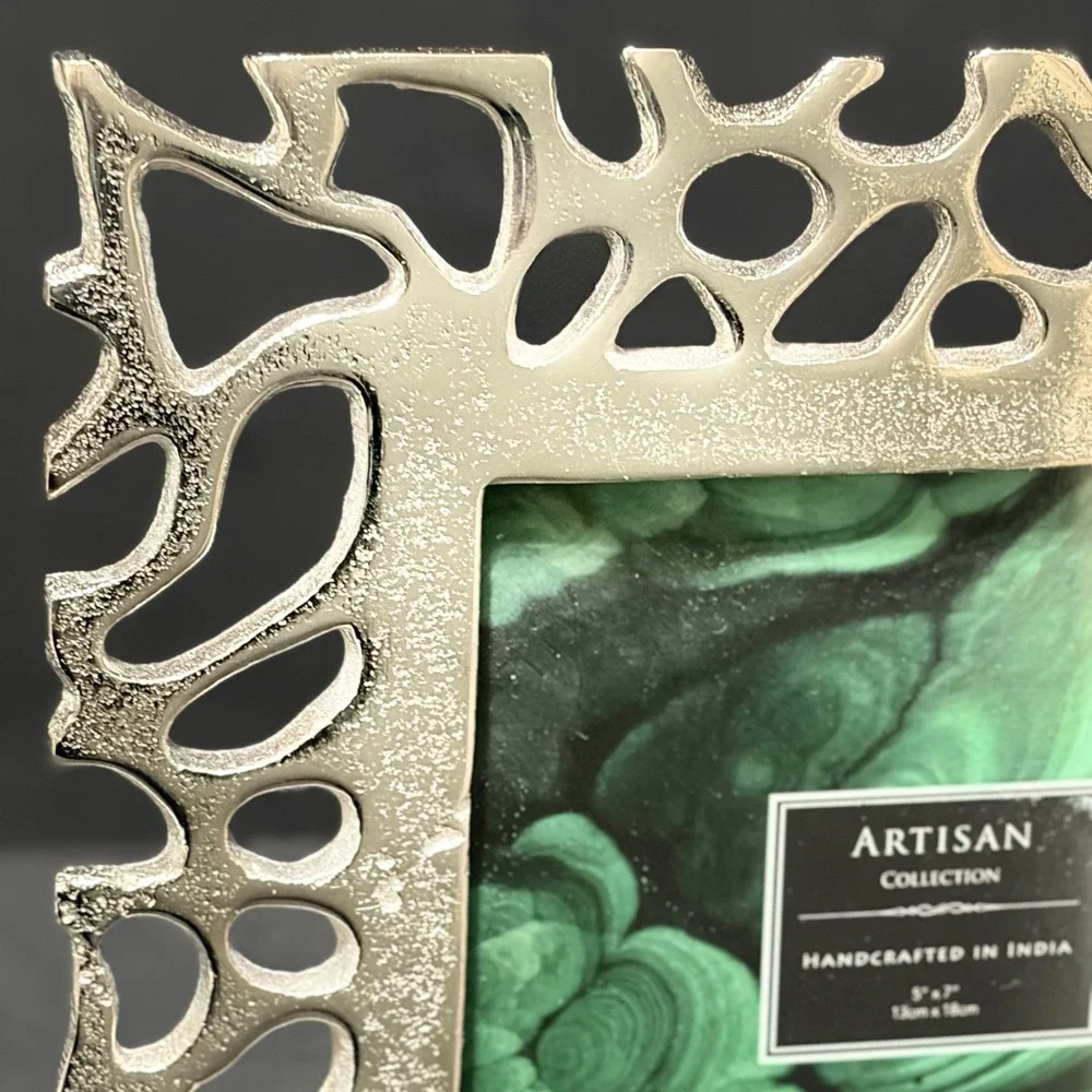 Artisan Collection Silver Openwork Coral Photo Frame 5x7 Handcrafted India